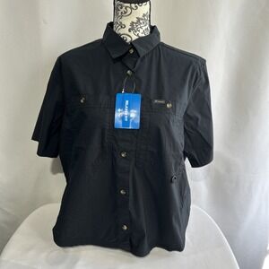 Columbia Womens Size L Black Brea Falls Woven Short Sleeve Button Up Shirt